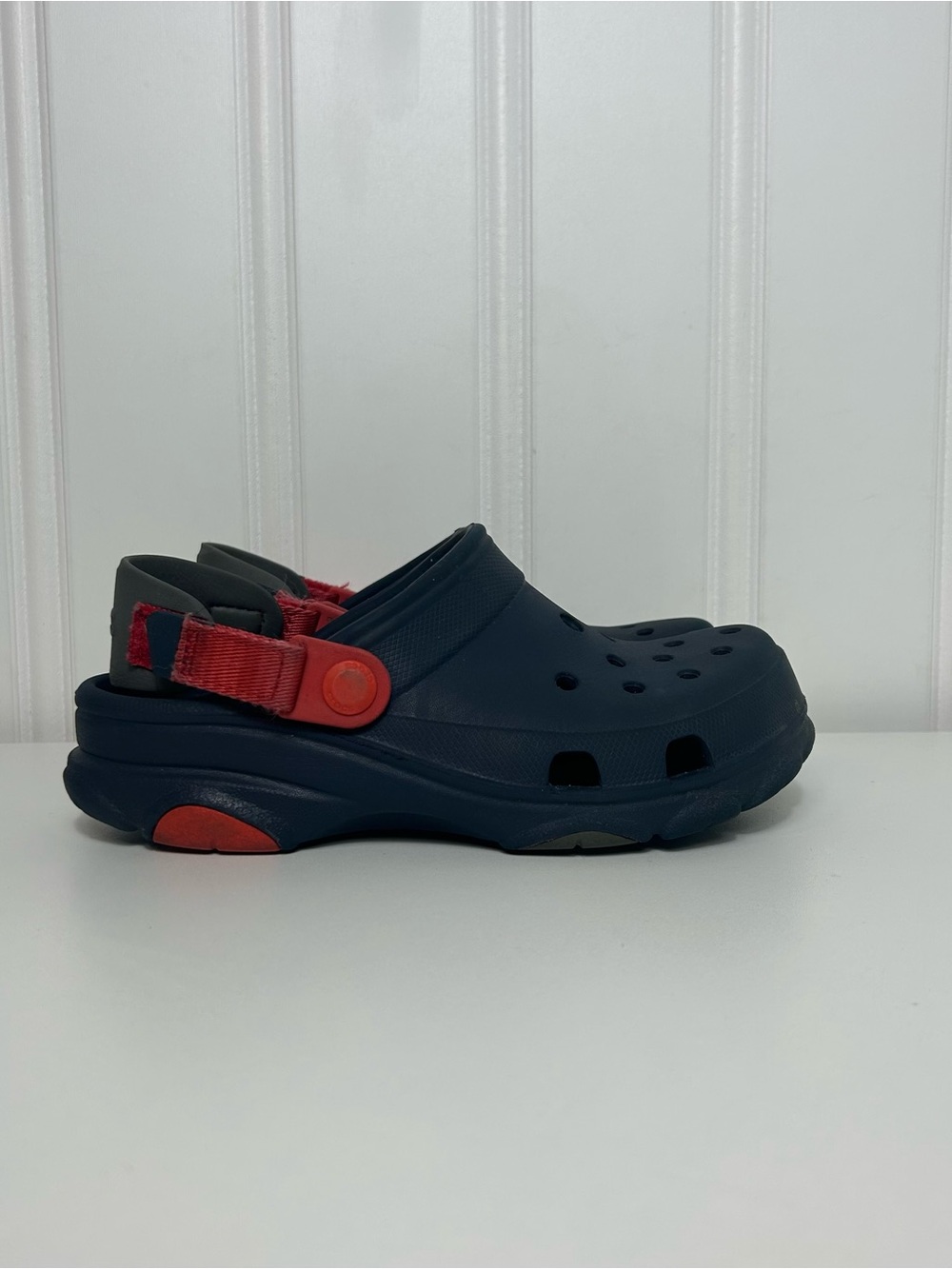 CROCS all terrain Sandal Clog - Blue with grey Red strap big kids 3